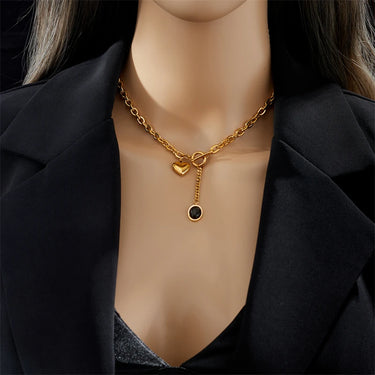 Stainless Steel Heart Black Stone Pendant